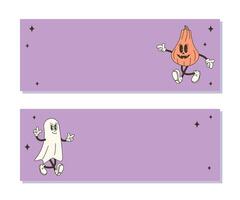 Set of horizontal Halloween backgrounds with copy space for text. illustration with retro style pumpkin and ghost vector