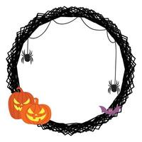 Halloween abstract circle frame with pumpkins bat and spiders vector