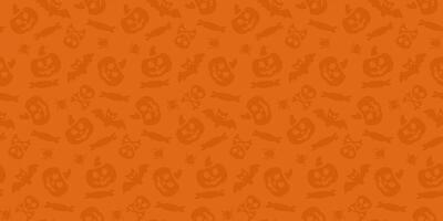Orange seamless pattern with symbols of Halloween. Texture for background, banner, wrapping paper, textile vector