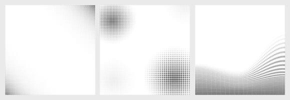 Set of square different halftone halftone gradient backgrounds. Black and white comic grunge texture, abstract cover design in pop art style vector
