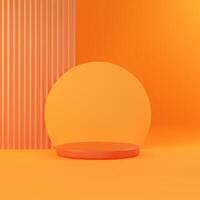 3D orange product platform with reeded translucent glass. Bright realistic podium scene. Minimal background for sale and promotion banner vector