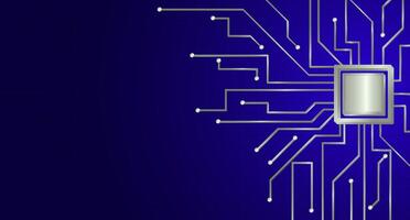 Processor on dark blue background, electronic circuit board illustration suitable for presentations about hardware and computer development. vector