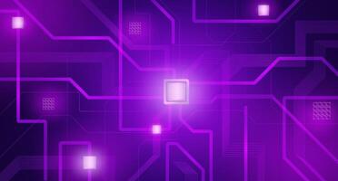 Circuit board in neon purple background, illustration of a processor device on a computer motherboard. vector