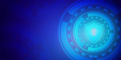 Digital shield protection background, illustration of cyber data protection shield and hud suitable for presentations about future technology security systems. vector