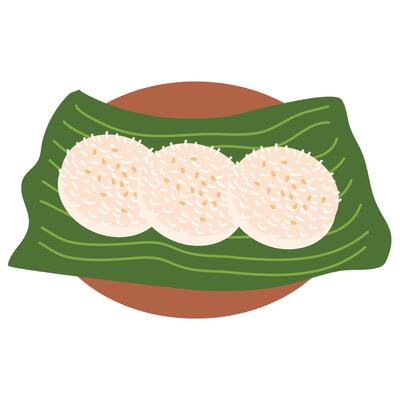 filipino Palitaw with Coconut, Sesame Seeds and Sugar