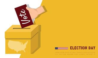 Election Day template with a hand inserts a ballot into a box and copy space area vector