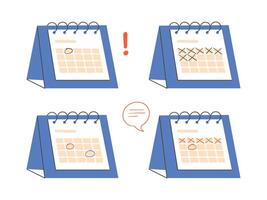 Set of calendar with strikethrough dates. circled date vector