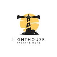 Lighthouse logo beacon tower ship signal simple beach port design template vector