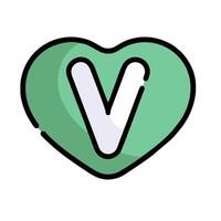 a green heart with the letter v in it vector