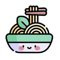 a bowl of noodles with a smiley face on it vector
