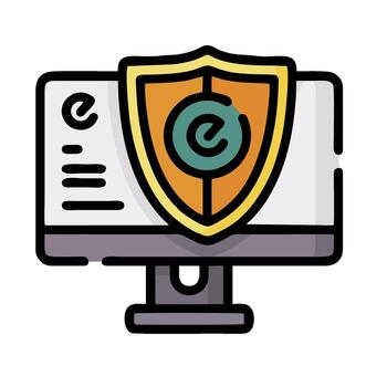 A computer monitor with a shield on it vector