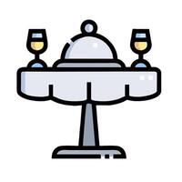 A restaurant table with two glasses and a tray vector