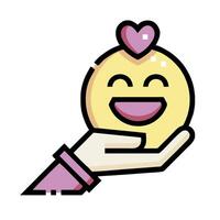 A hand holding a smiley face with a heart vector