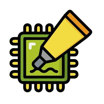 A computer processor chip with a pencil on it vector