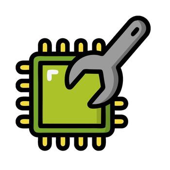 un computadora procesador con un llave inglesa en eso vector