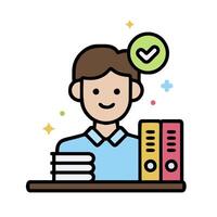a man with a book and a check mark on his head vector