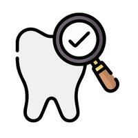 A tooth with a magnifying glass and check mark vector