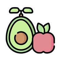 An apple and an avocado are shown in a line drawing vector