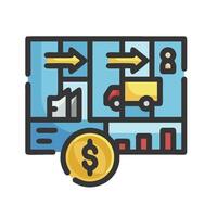 A flat line icon of a box with a dollar coin vector
