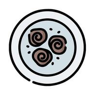 A plate with two rolls of dough in it vector