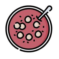 A bowl of soup with a spoon in it vector