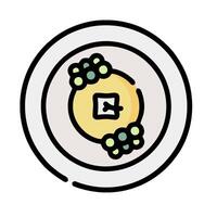A plate with food on it and a square button vector