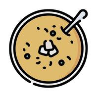 A bowl of soup with a spoon in it vector