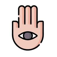 A hand with an eye on it, with a hamsa symbol vector