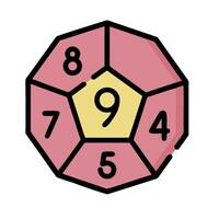 A pink and yellow dice with numbers on it vector