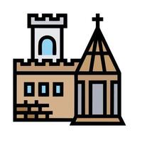A castle with a tower and a cross on top vector