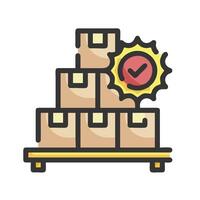 A stack of boxes with a check mark on top vector