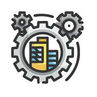 A gear wheel with a building in the center vector