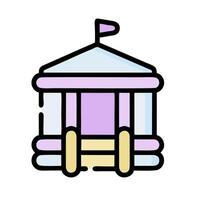 A purple and yellow building with a flag on top vector