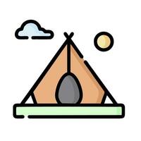 A tent with a sun and clouds in the background vector