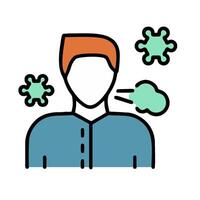 A man with a cold is shown with a cloud of viruses around him vector