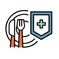 A shield with a fork and knife on it vector