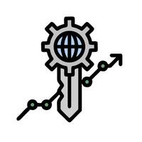 A key with a globe on it and a line graph vector