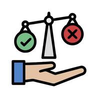 A hand holding a scale with two different colored check marks vector