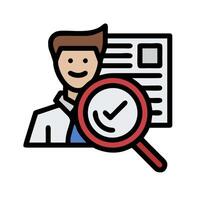 Man with magnifying glass and check mark icon vector