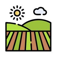 A farm field with sun and clouds vector