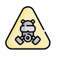 A yellow triangle with a gas mask on it vector