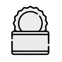 A black and white icon of a box with a seal on it vector