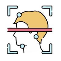 A person is looking at a camera with a red line vector
