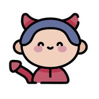 A cartoon character with horns and a devil hat vector