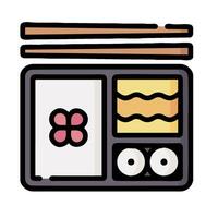 A tray with chopsticks and food in it vector
