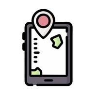 A map pin is on top of a phone vector