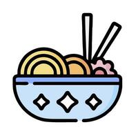 A bowl with chopsticks and noodles in it vector