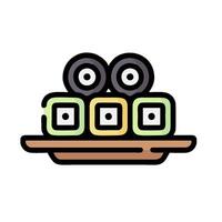 Sushi icon on a plate with two cubes vector