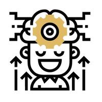 A man with a gear on his head and arrows pointing up vector