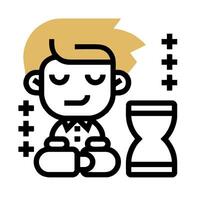 A boy is sitting next to a clock and a glass vector